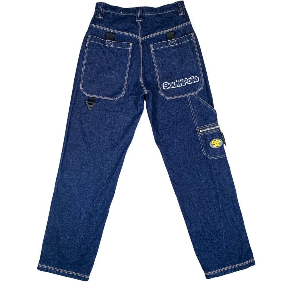 Vintage Southpole Jeans Mens Y2K Cargo Embroidered Relaxed Fit Size 30